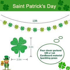 St Patricks Day Decorations, Green Party Supplies Four-leaf Clover Garland Ti…