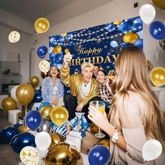 Blue and Gold Happy Birthday Decorations for Men,Birthday Banner, 70pcs