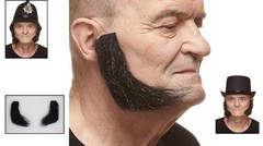 Black L Shaped Fake Mutton Chops Sideburns, Realistic, Reusable, Adult