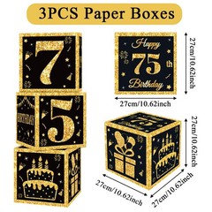 75th Birthday Decorations Boxes for Men- 3PCS Black Gold Happy 75th Birthday …