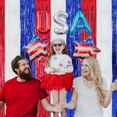 Foil Curtains Vibrant Red Blue White Party Backdrop Decorations 3 Pcs Reusable