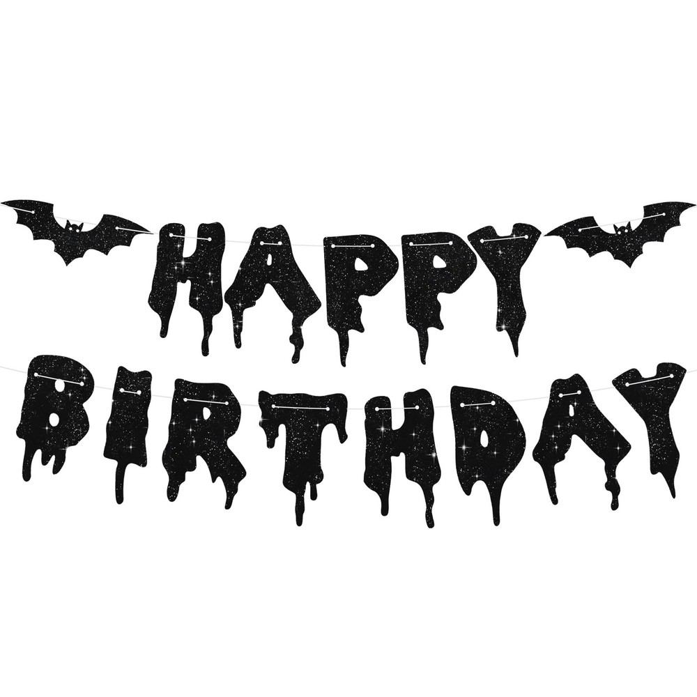 Glitter Black Glitter Happy Birthday Halloween Banner- NO DIY – Halloween Han…