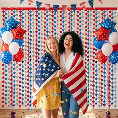 4 Pack Red White Blue Star Party 3.3 x 6.6 feet, Red, White, and