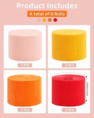 8 Rolls Orange Crepe Paper Streamers Party Decorations 1.77 Inch x 656 Feet