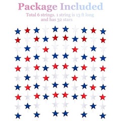 4th of July Decorations, Red White & Blue Decorations, 78ft Patriotic Star Garla