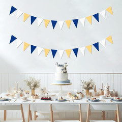 Navy Blue White Gold Party-Decorations – 2Pack Paper Pennant Triangle Flags Bann