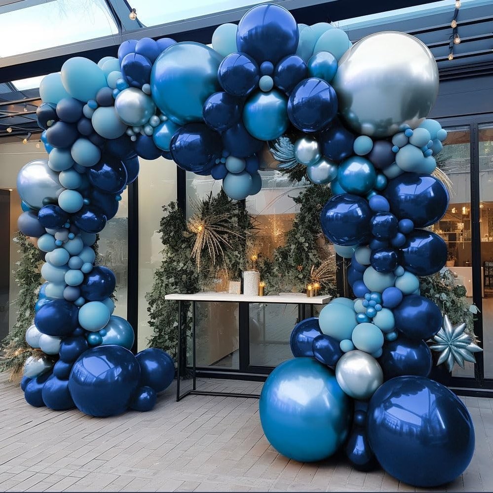 Navy Royal Blue Balloon Arch Kit Double Stuffed Metallic Blue Balloon Garland…