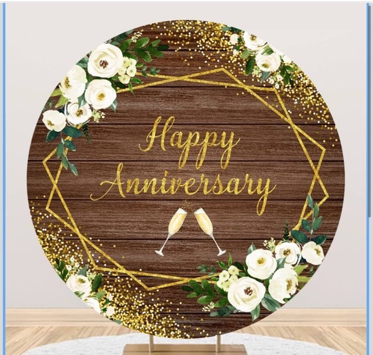 Leyiyi 7.5×7.5ft Happy Anniversary Round Backdrop Cover White Floral Love L2
