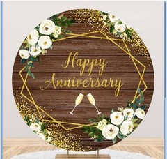 Leyiyi 7.5×7.5ft Happy Anniversary Round Backdrop Cover White Floral Love L2