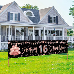 Happy 16th Birthday Banner Decorations for Girls, Rose Gold Sweet 16 Birthday Pa