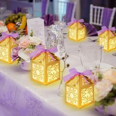 Gold Sun Lanterns Centerpieces Birthday Paper Boxes Ribbon Cutout Decor 15 PCS