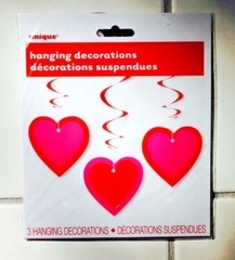 3 pcs 26″ Hanging Hearts Valentine Decorations & 1 Foil Red Heart Balloon (18”)