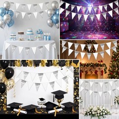 40M/130FT White Silver Glitter Triangle Pennant Banner Flag Metallic Bunting …