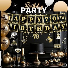 70th Birthday Decorations for Men Black Gold, 37PCS 70th Birthday Party Supplies