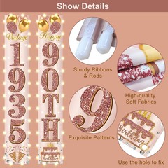 Eiurteao 90th Birthday Banner Lighted Decorations for Women – Pink Rose Gold