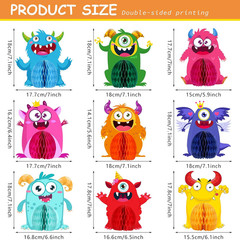 9 Sets Monster Honeycomb Centerpieces Little Monster Birthday Party Table Decora