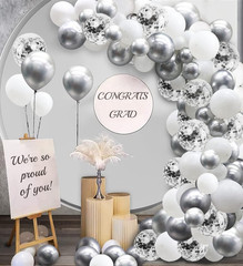 White and Silver Balloons Garland Arch Kit 5″10 Inch 12″ White Silver Metallic C