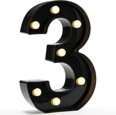 Freestanding Black Number 3 LED Light for Birthdays, Weddings & Home Decor