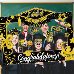 31 Pack Graduation Photo Booth Props 2026, Black and Gold Graduation Photo Booth
