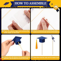 Mini Graduation Cap Decorations – 48 Pcs Blue Felt with Gold Tassel & Diploma