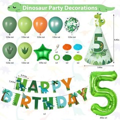 Amandir Dinosaur 5th Birthday Party Decorations for Boys Girl, Foil Green Sta…