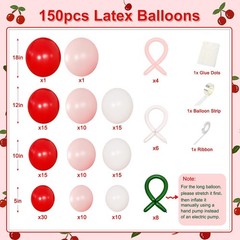 Cherry Red Balloon Garland Arch Kit, Bow Pastel Pink and White Birthday Ballo…