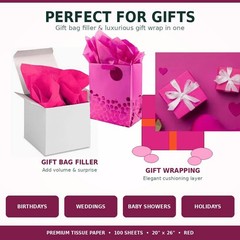 100 PCS Fuchsia Tissue Gift Wrapping Paper Colored Crepe 20×26 Inch Craft
