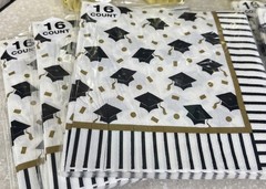 Gold White & Black Graduation-Napkins, Plates, Table Cloths & Balloon Holders