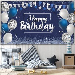 Elegant Glitter Birthday Backdrop Banner for Men & Women – Large 72.8»x43.3»