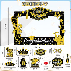 31 Pack Graduation Photo Booth Props 2026, Black and Gold Graduation Photo Booth