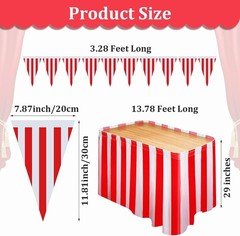 15 Pack Carnival Table Skirt Red and White Striped Table Skirts 165 x 30 Inches