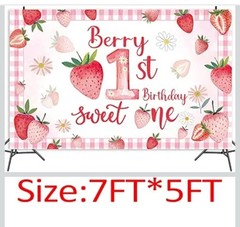 Strawberry First Birthday Photo Backdrop 7ft x 5ft party decor sweetheart