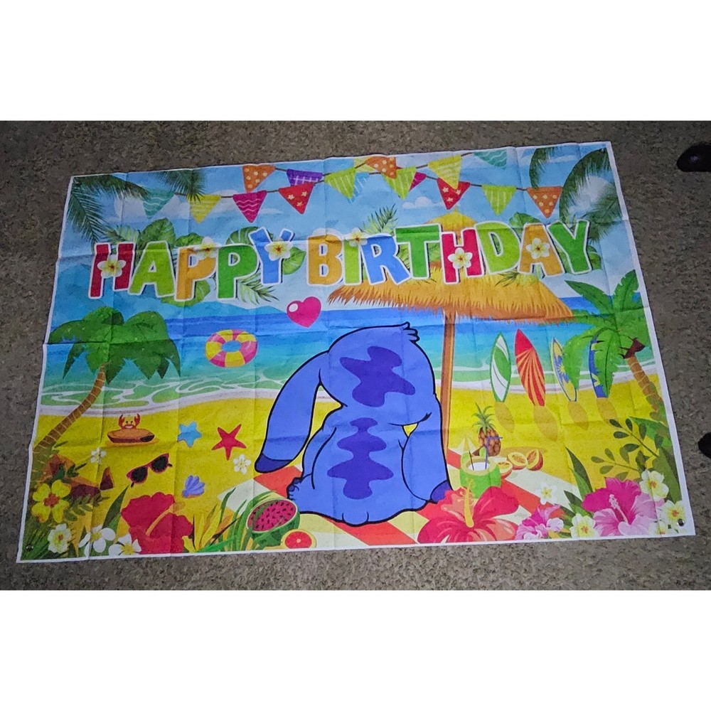 New Stitch Happy Birthday Party Decoration Backdrop Prop Hawaiian Beach Tropical