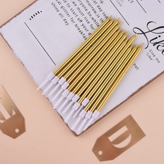 PHD CAKE Gold Long Thin Metallic Birthday Candles, Cake 24 count,