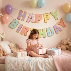 Macaron Superlarge Alphabet Happy Birthday Banner Bunting Pre-Strung No DIY f…