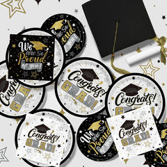Graduation Decorations 2026 Black and Gold Grad Party Supplies with Disposable