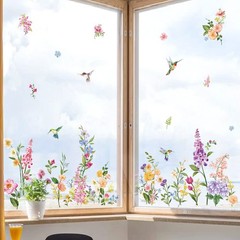 wondever Summer Flower Window Clings Iris Floral Bird Glass Sticker Multi