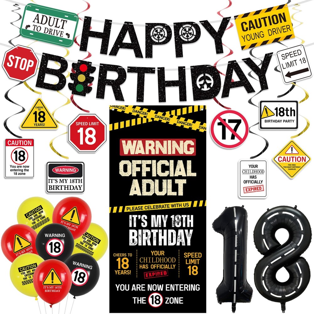 Roetyce 18th Birthday Decorations for Boys Girls, 59 x 27.5 inches, Black 18