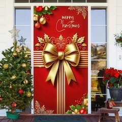 Merry Christmas Decorations Ornaments Gift Bow Door Cover Xmas Winter 71″x35″