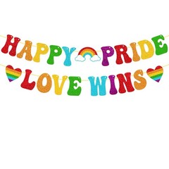 Happy Pride Love Wins Banner – Pre-Strung Rainbow LGBTQ Decorations for Schoo…