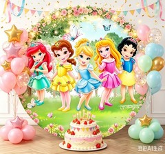 Round Backdrop Cover Princess Backdrop Birthday Party Photo Background Props