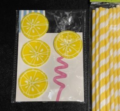 Lemon Straw Charms 4PK and 25 Hello Summer Paper Straws NEW