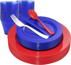 Red White Blue Plastic Plates & Silverware Set