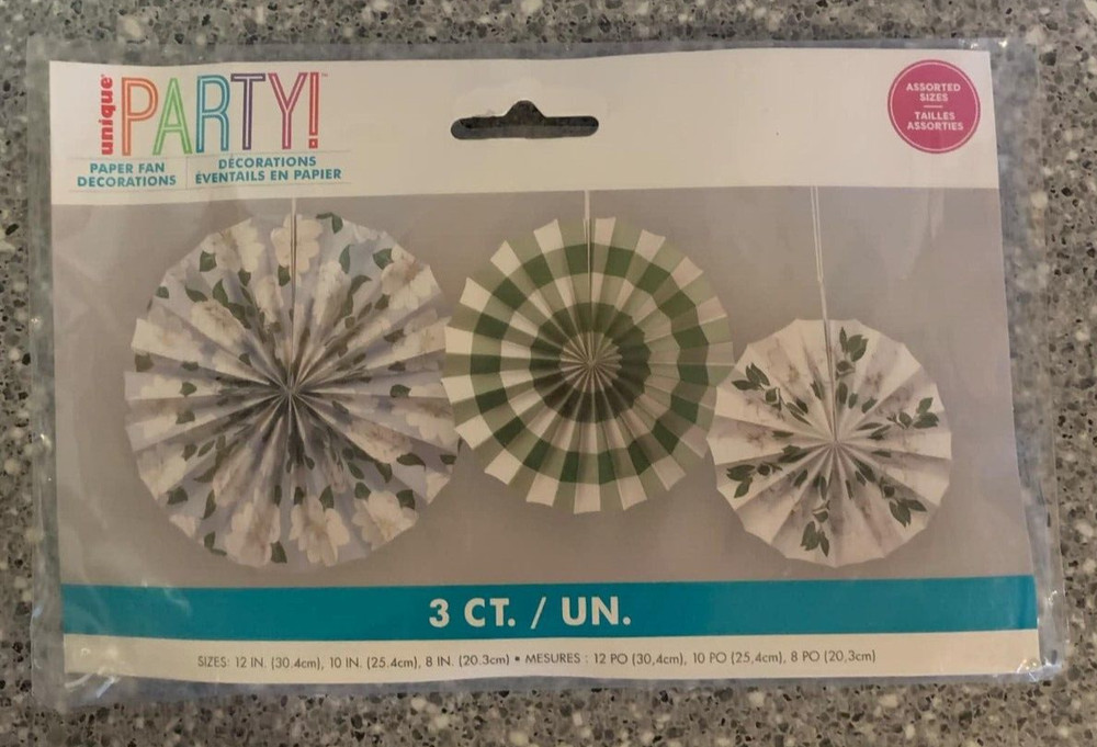 Unique Party 12 Inch Paper Fan Decorations 3 Count Free Shipping USA