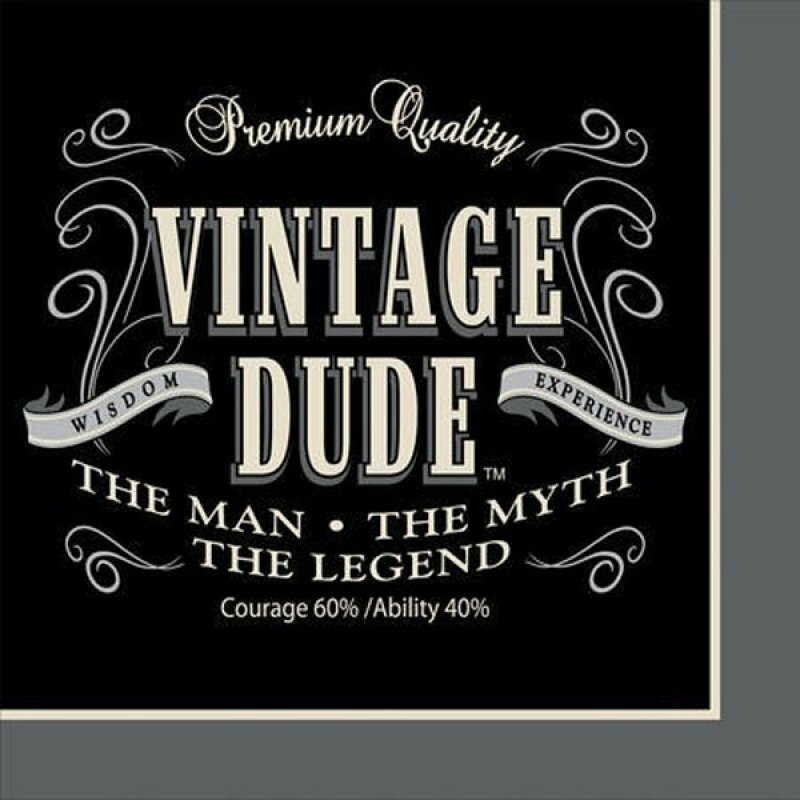 VINTAGE DUDE BIRTHDAY BEVERAGE NAPKINS PARTY TABLE DECORATION PKT 16 X 3PLY