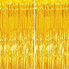 2 Pack Gold Tinsel Foil Fringe Curtains Metallic Streamers Party Backdrop