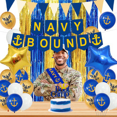 Navy Party Decorations, Blue Gold Naval Military Banner, Navy Bound Themed Cake