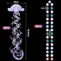 10 Pcs Glitter Iridescent Jellyfish Hanging for Under The Sea Party Decorations