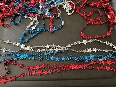 14 Pc USA Red Silver & White Plastic Beads Necklace For Party Kids Adults