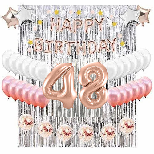 48th Birthday Complete Rose Gold & Silver Balloon Party Decoration Supplies